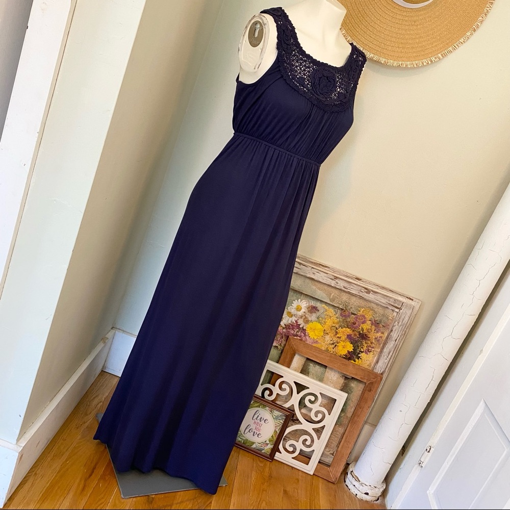 🫐 White Mark Embroidered Navy Maxi Dress